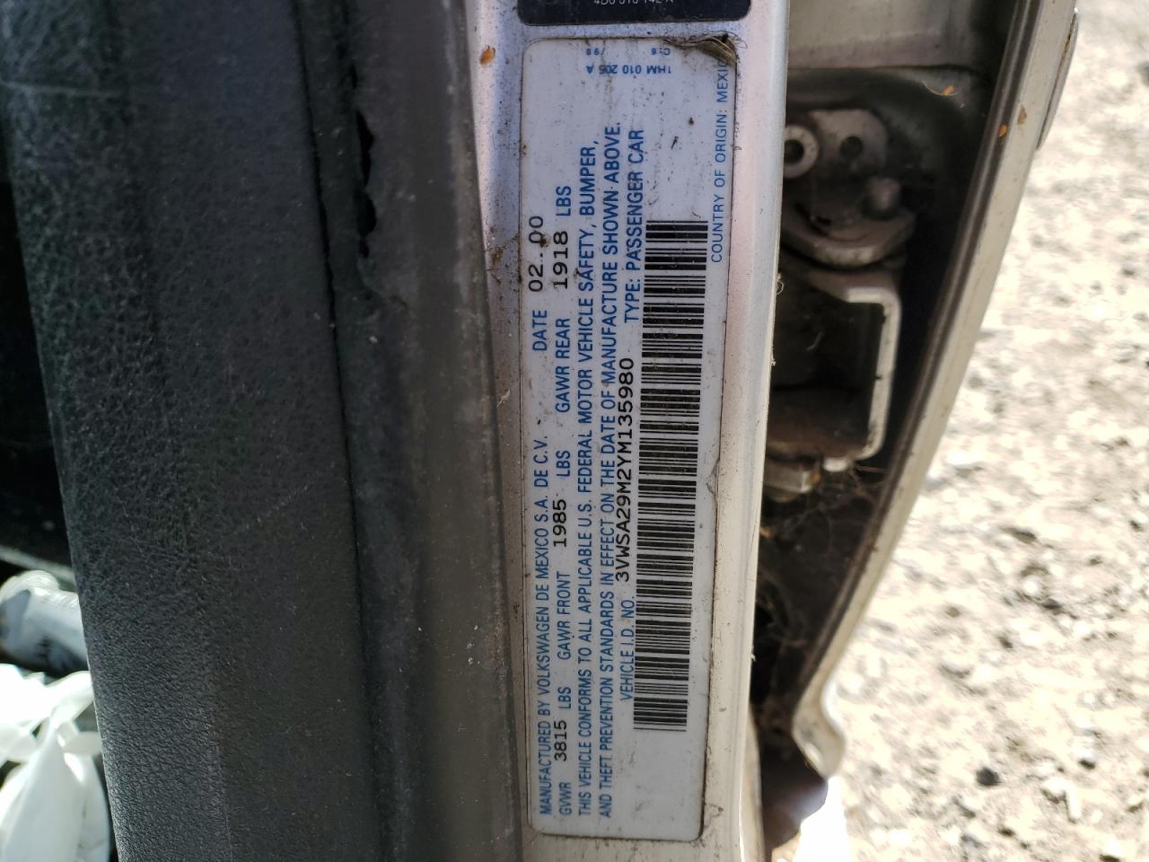 3VWSA29M2YM135980 2000 Volkswagen Jetta Gls