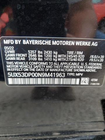 2022 BMW X3 xDrive30I VIN: 5UX53DP00N9M41963 Lot: 53696324