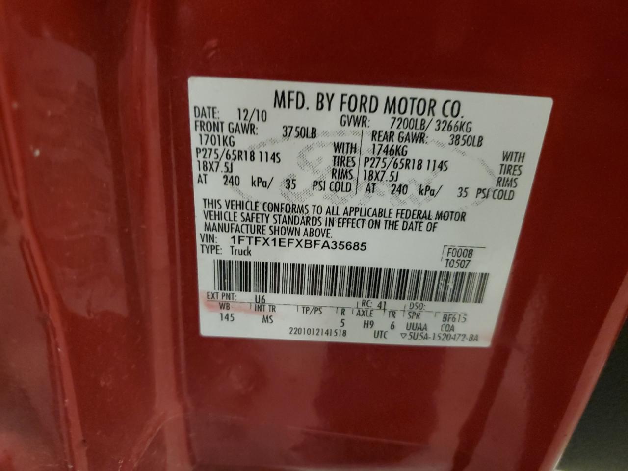 1FTFX1EFXBFA35685 2011 Ford F150 Super Cab