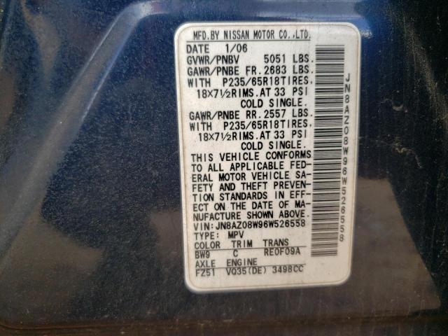 2006 Nissan Murano Sl VIN: JN8AZ08W96W526558 Lot: 53772254