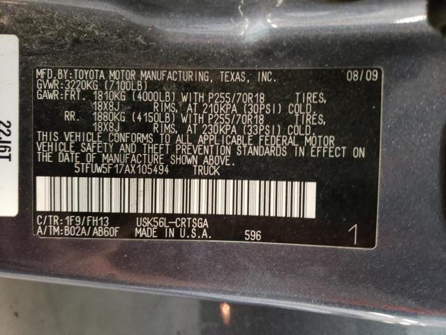 2010 Toyota Tundra Double Cab Sr5 VIN: 5TFUW5F17AX105494 Lot: 55280614