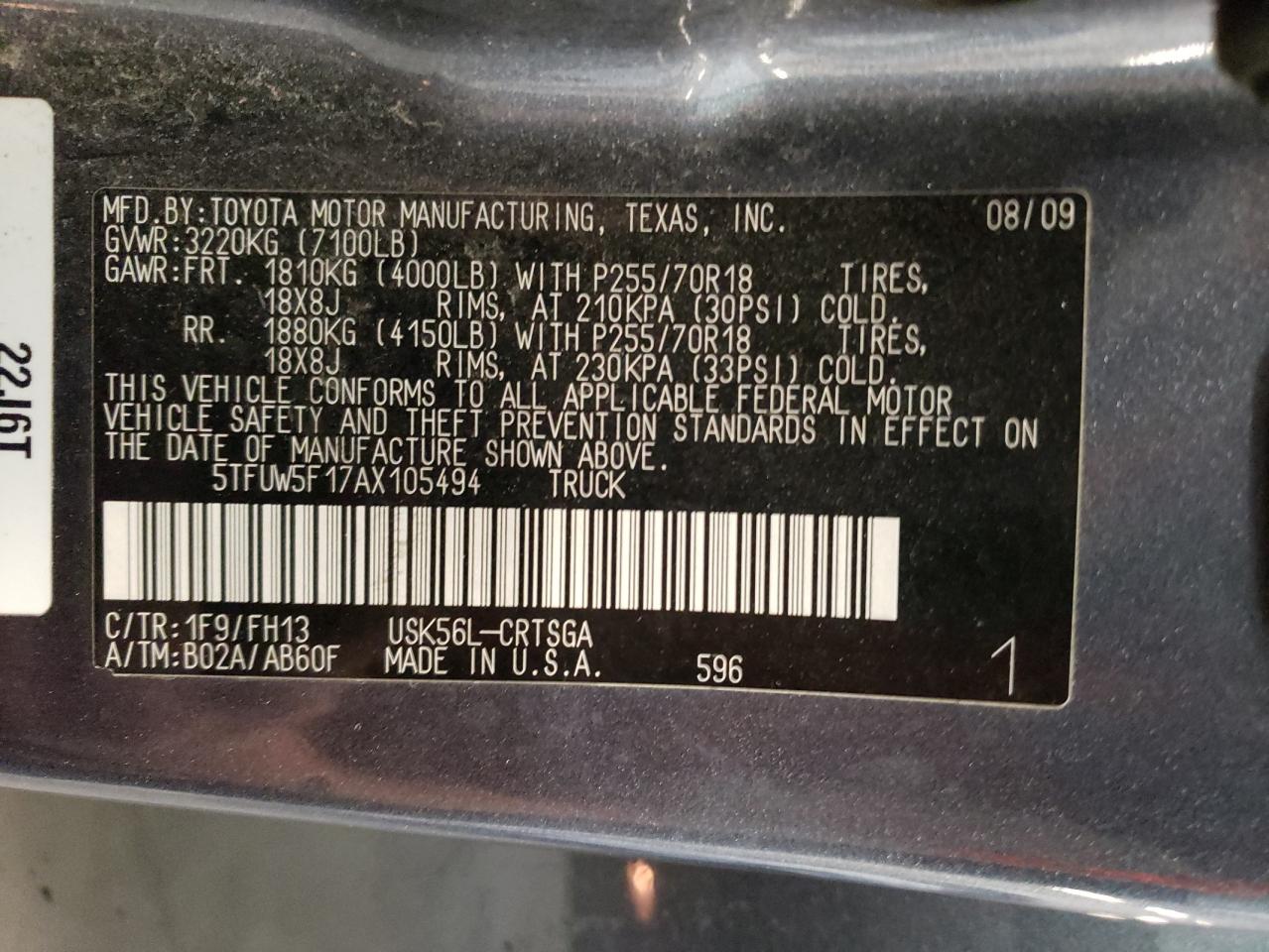 5TFUW5F17AX105494 2010 Toyota Tundra Double Cab Sr5