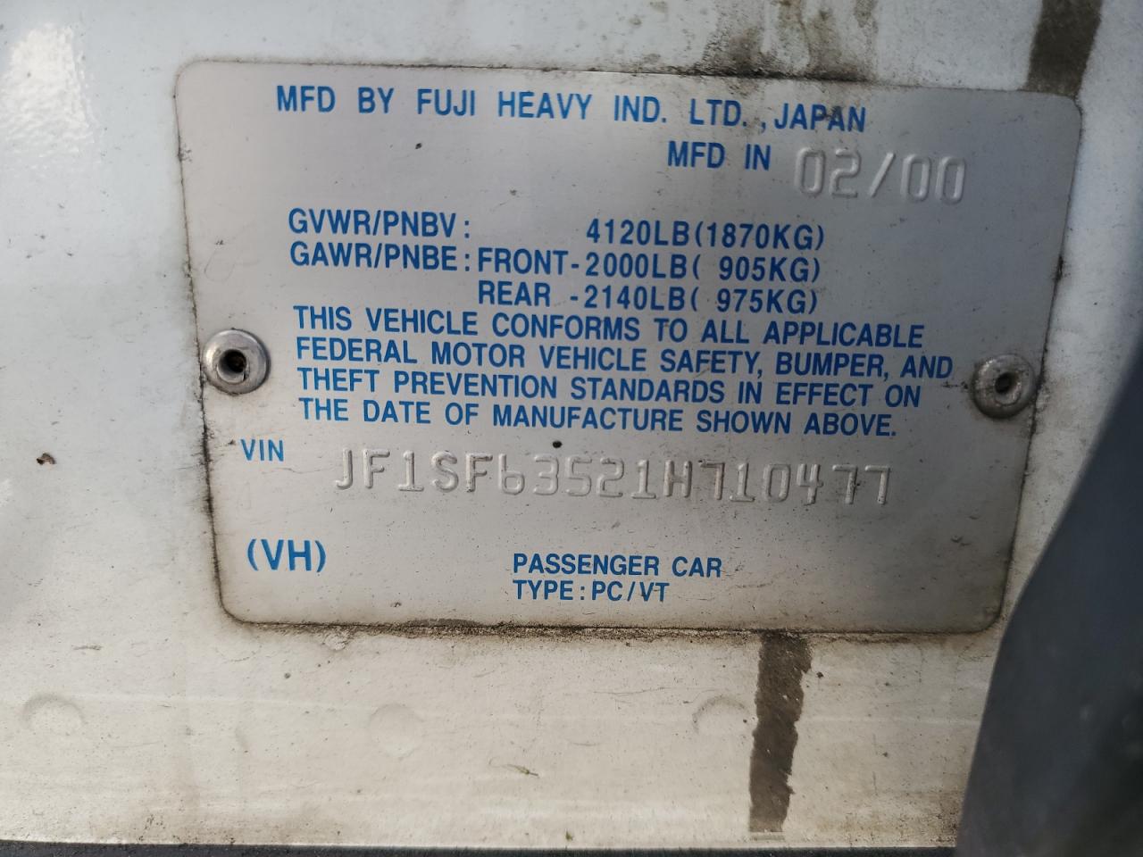 JF1SF63521H710477 2001 Subaru Forester L