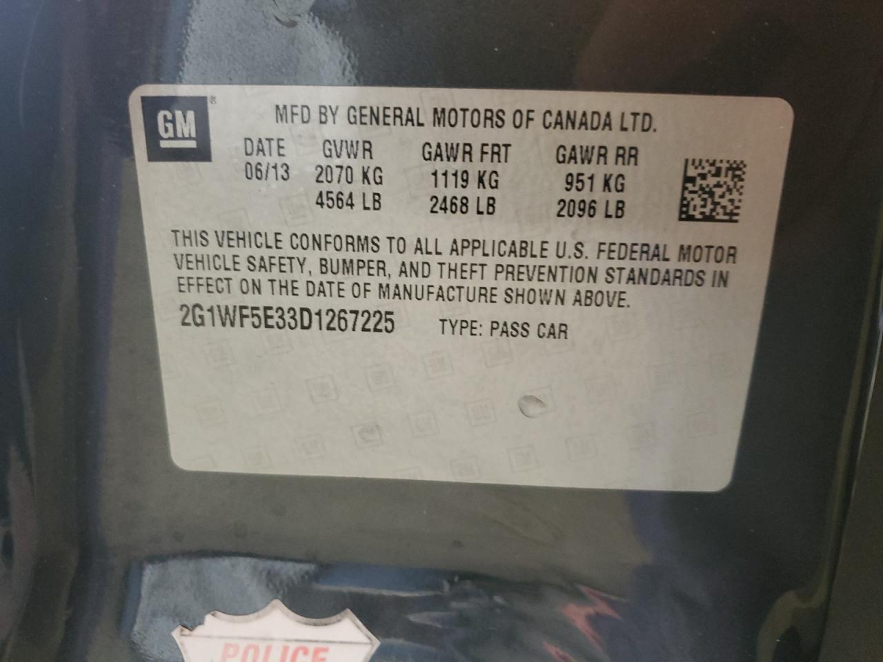 2G1WF5E33D1267225 2013 Chevrolet Impala Ls