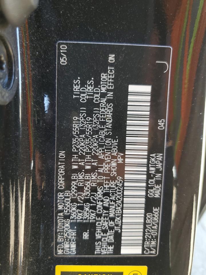 JTJZK1BA2A2002459 2010 Lexus Rx 350