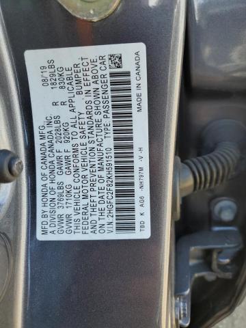 2019 Honda Civic Sport VIN: 2HGFC2F82KH591510 Lot: 54817384