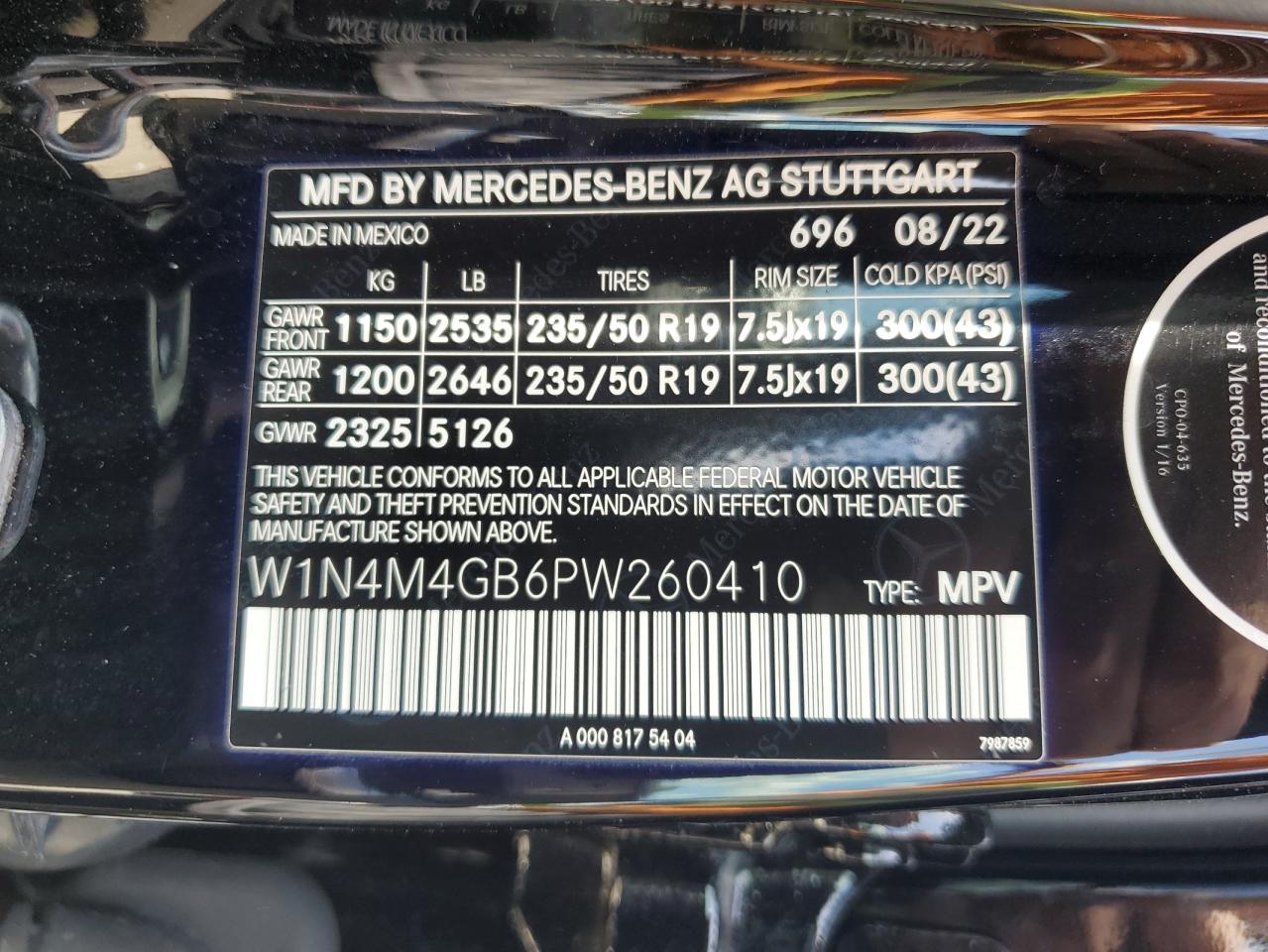 2023 Mercedes-Benz Glb 250 vin: W1N4M4GB6PW260410