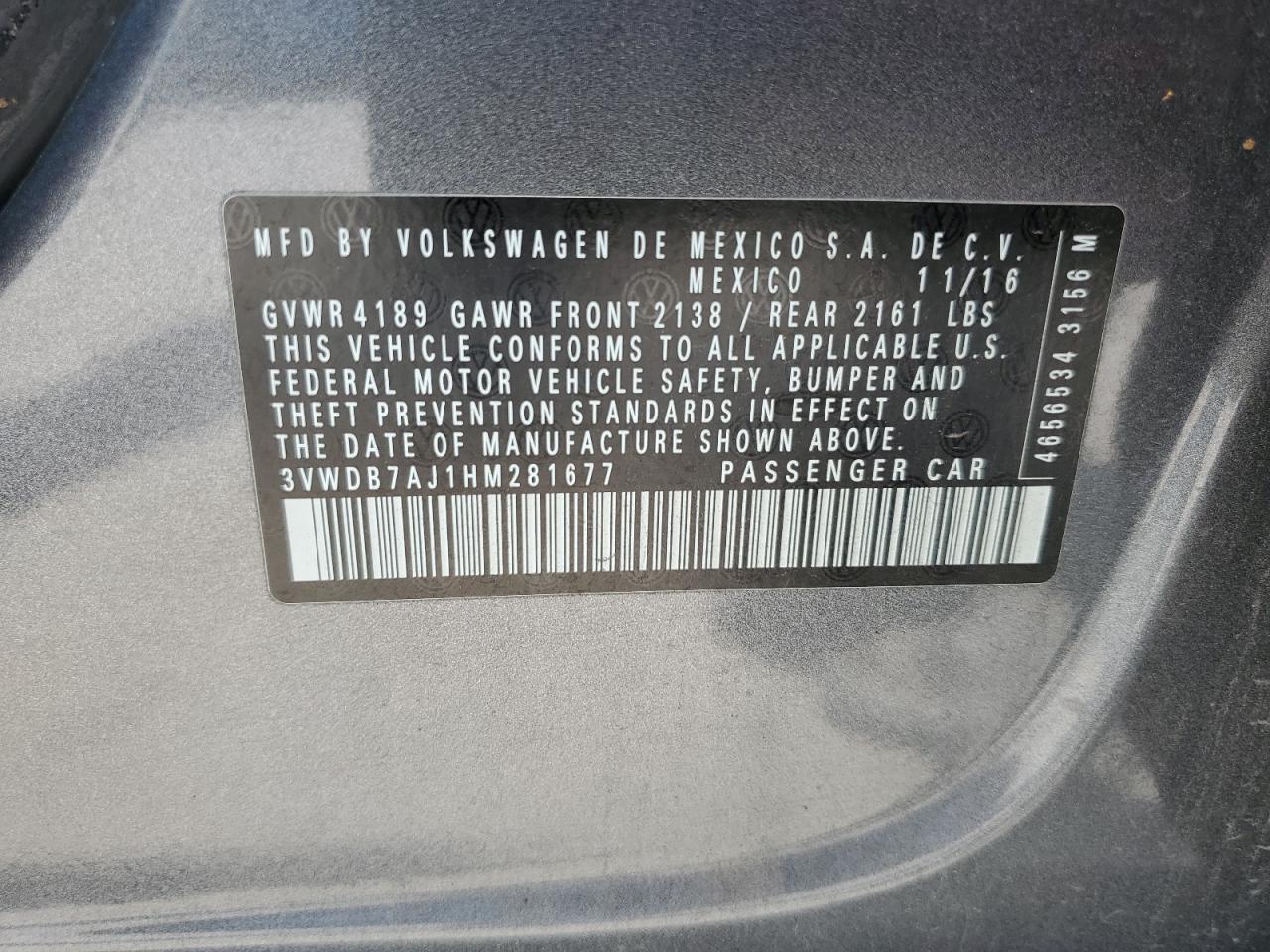 3VWDB7AJ1HM281677 2017 Volkswagen Jetta Se