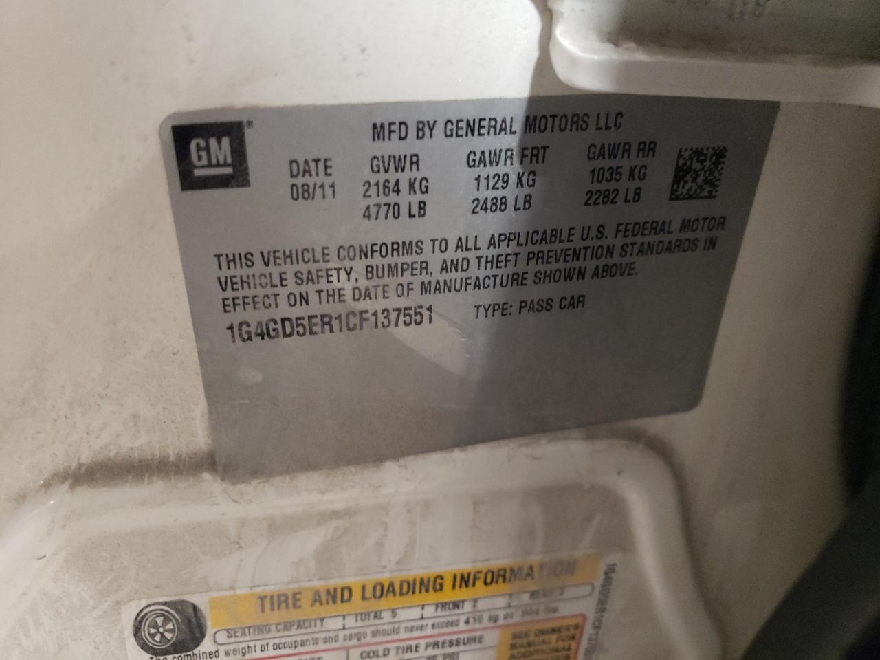 1G4GD5ER1CF137551 2012 Buick Lacrosse Premium