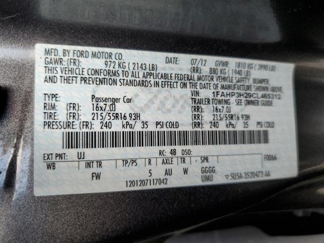 2012 Ford Focus Sel VIN: 1FAHP3H29CL465312 Lot: 57278074