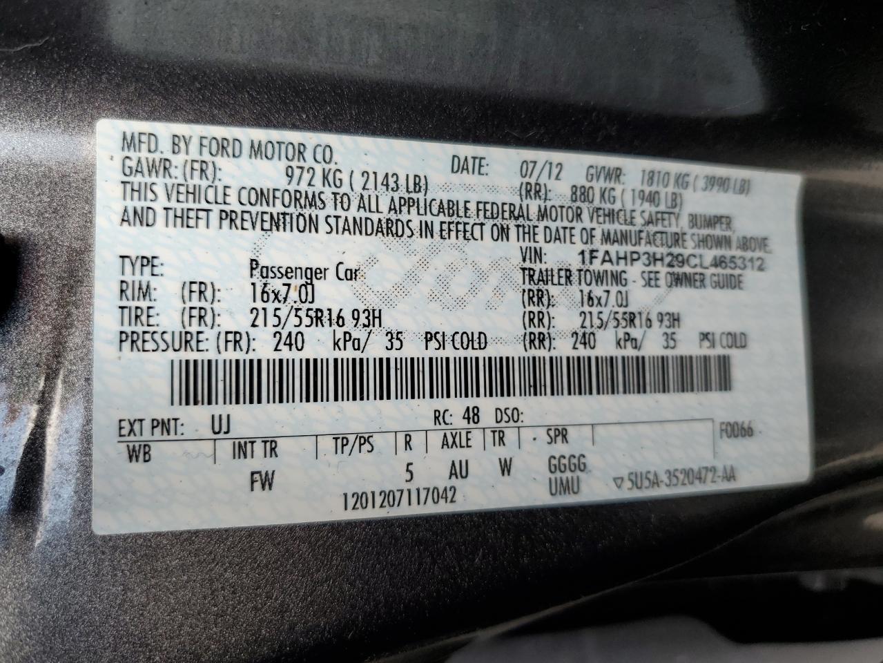 1FAHP3H29CL465312 2012 Ford Focus Sel