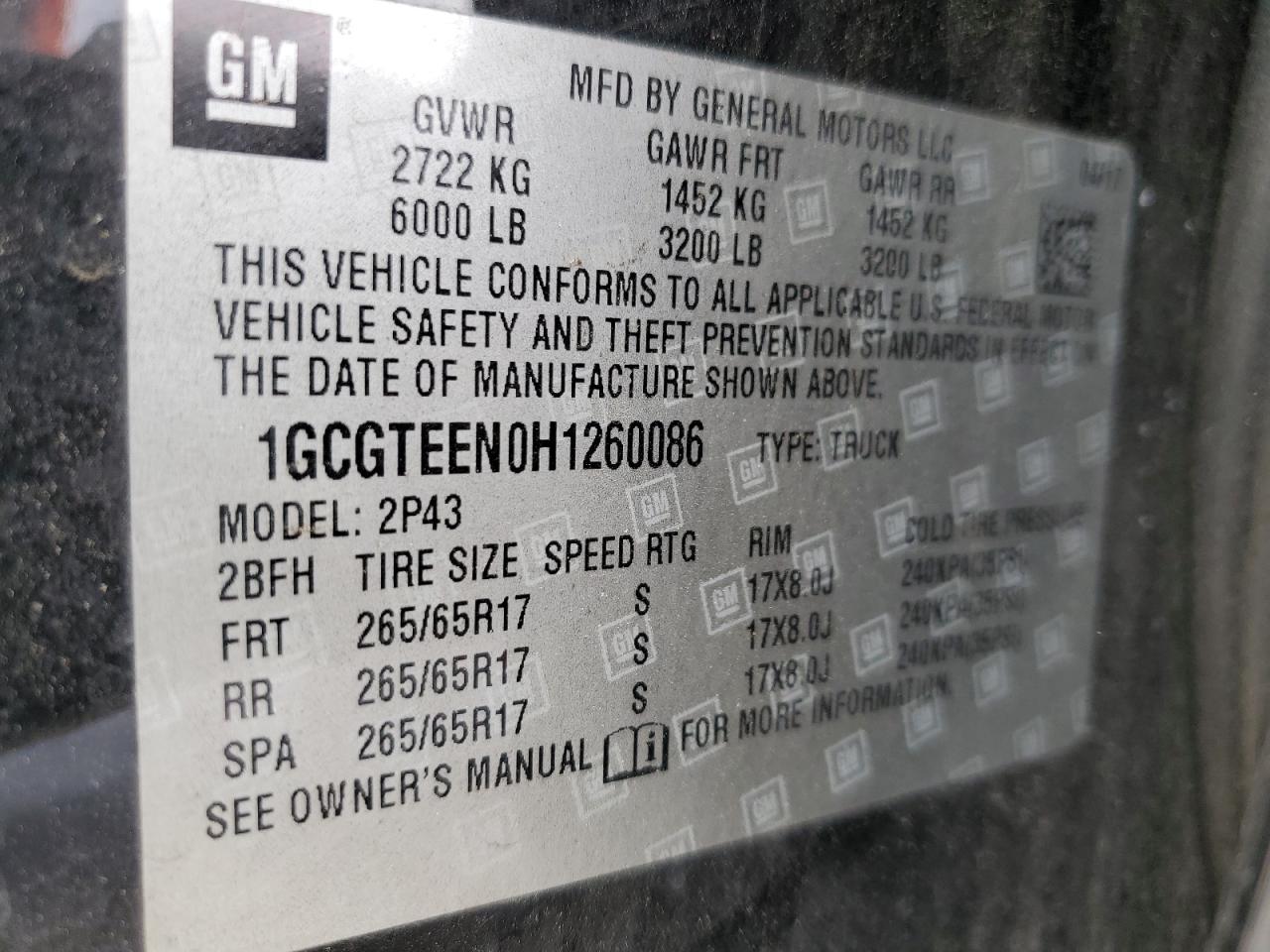 1GCGTEEN0H1260086 2017 Chevrolet Colorado Zr2