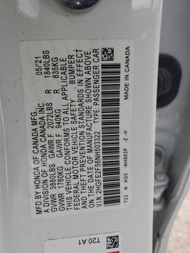 2HGFE2F56NH503322 2022 Honda Civic Sport 2HGFE2F56NH503322 2022 Honda Civic Sport