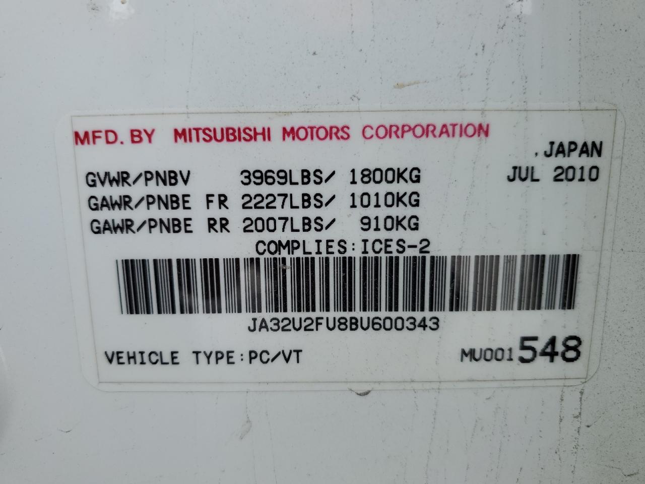 JA32U2FU8BU600343 2011 Mitsubishi Lancer Es/Es Sport