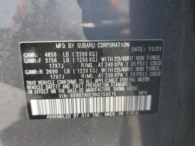 2022 Subaru Outback Premium VIN: 4S4BTADC9N3159515 Lot: 54784104