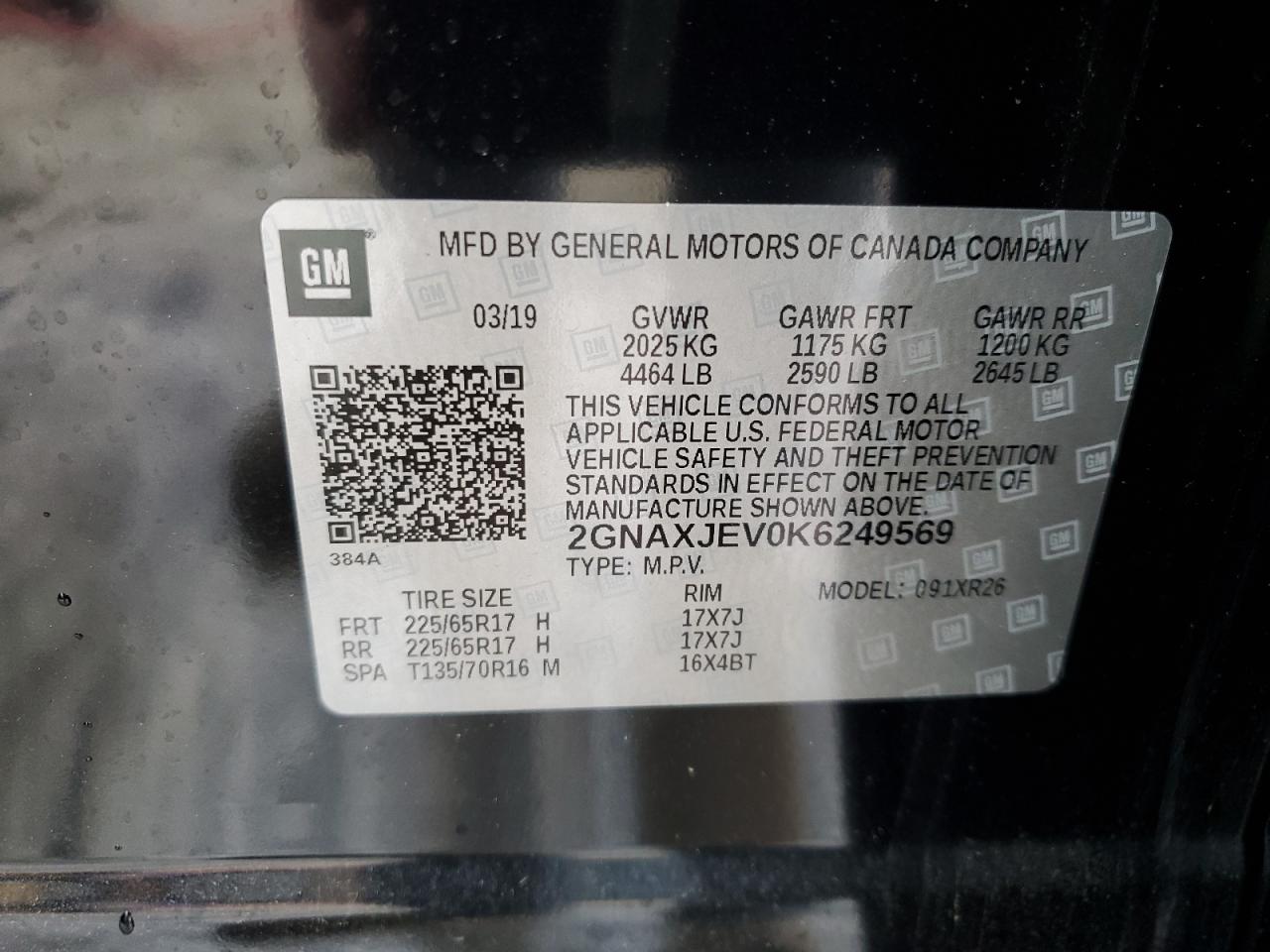 2GNAXJEV0K6249569 2019 Chevrolet Equinox Lt