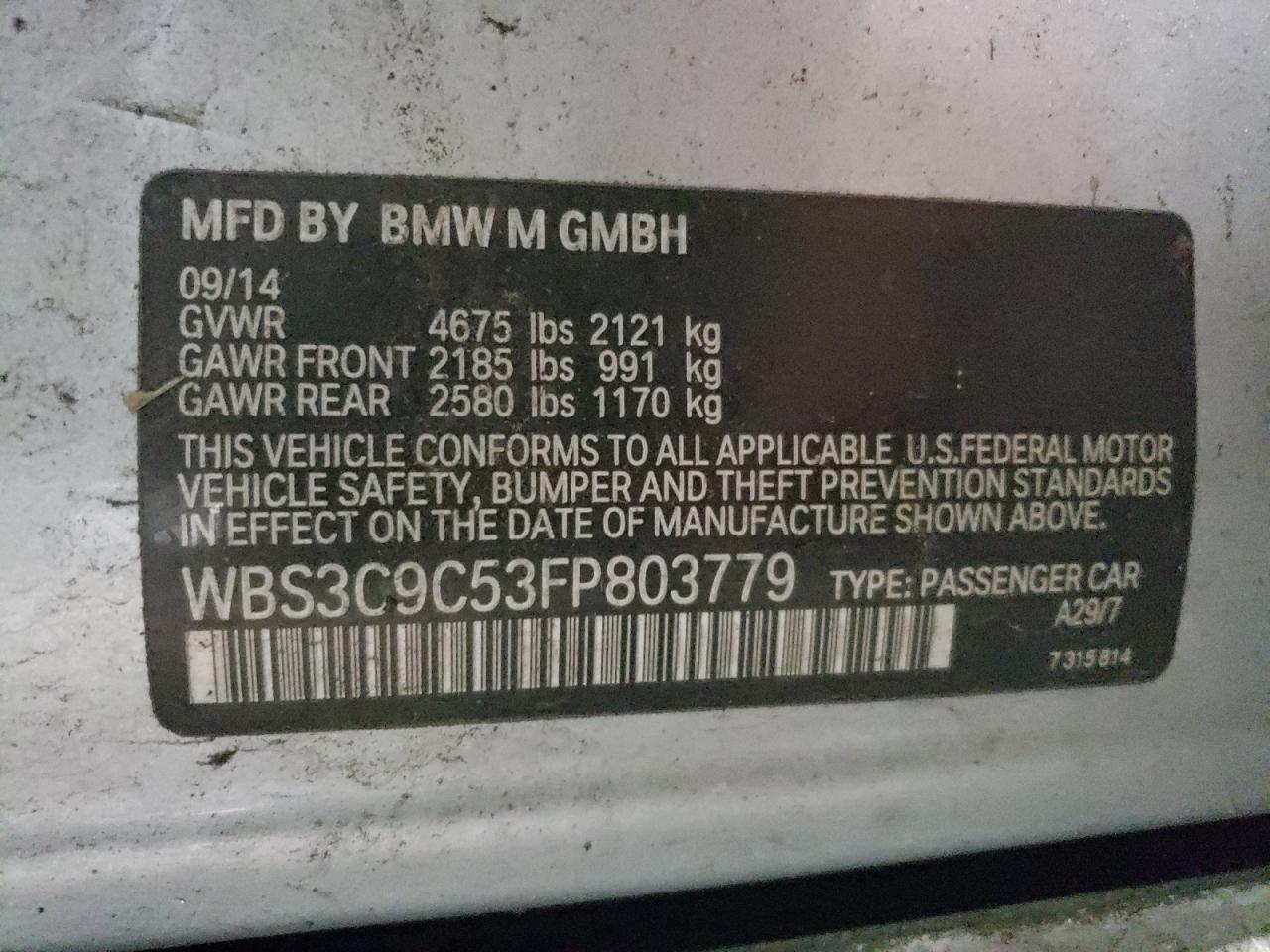 WBS3C9C53FP803779 2015 BMW M3