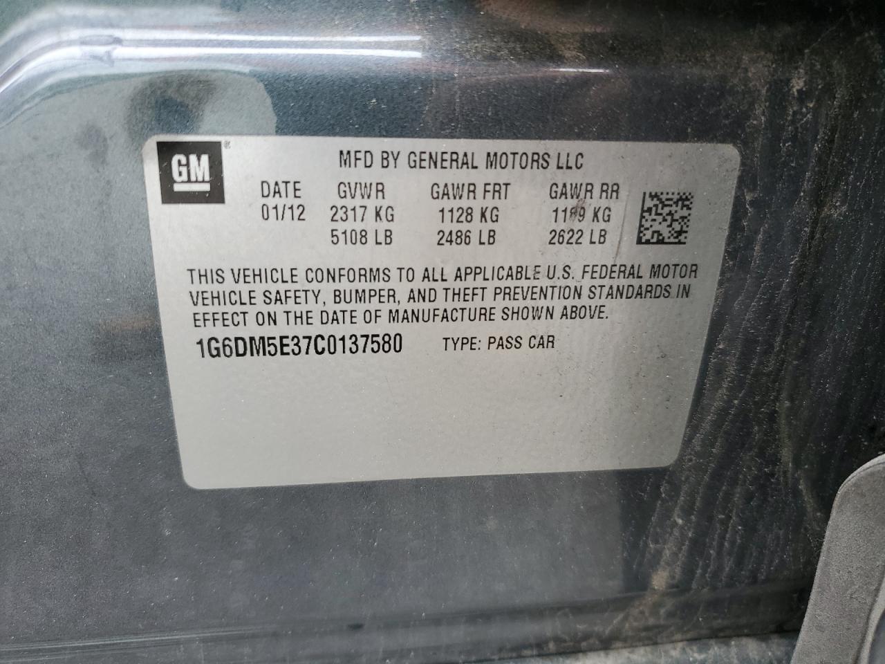 1G6DM5E37C0137580 2012 Cadillac Cts Performance Collection