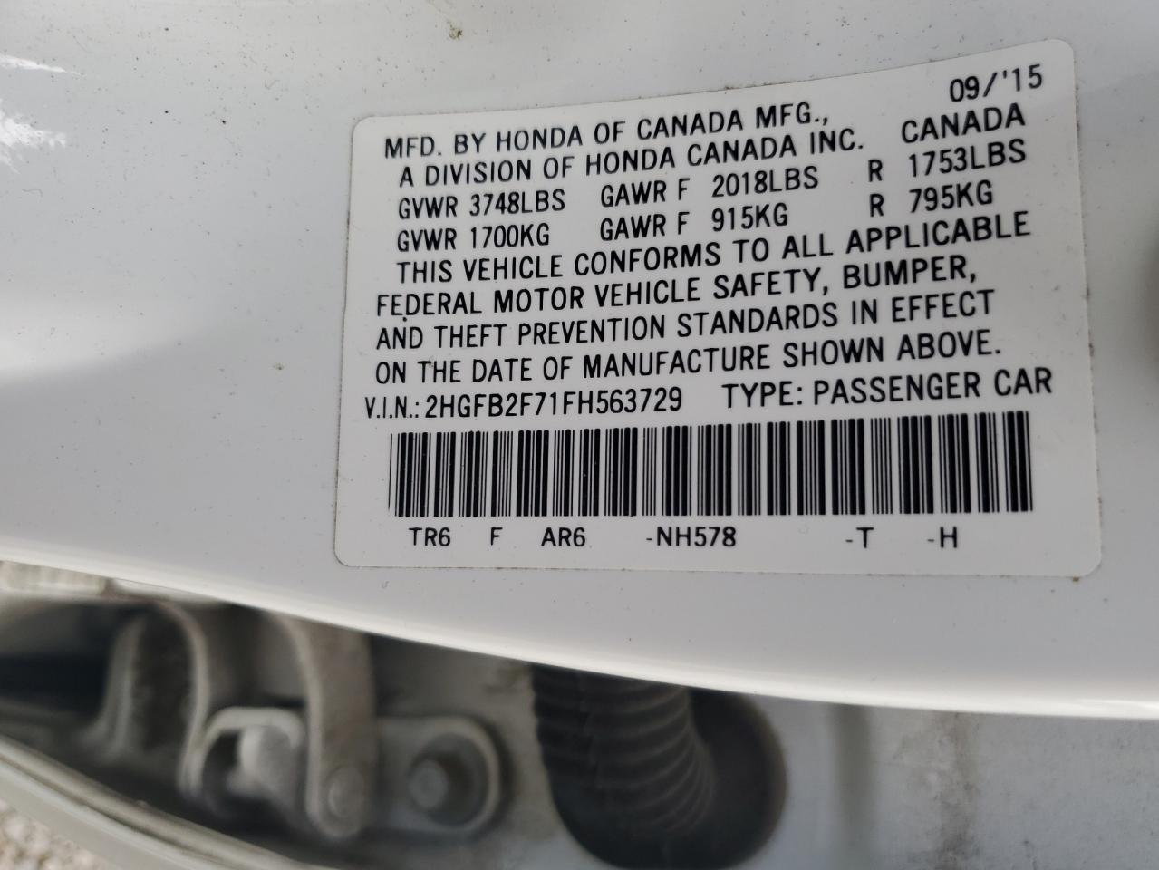 2HGFB2F71FH563729 2015 Honda Civic Se