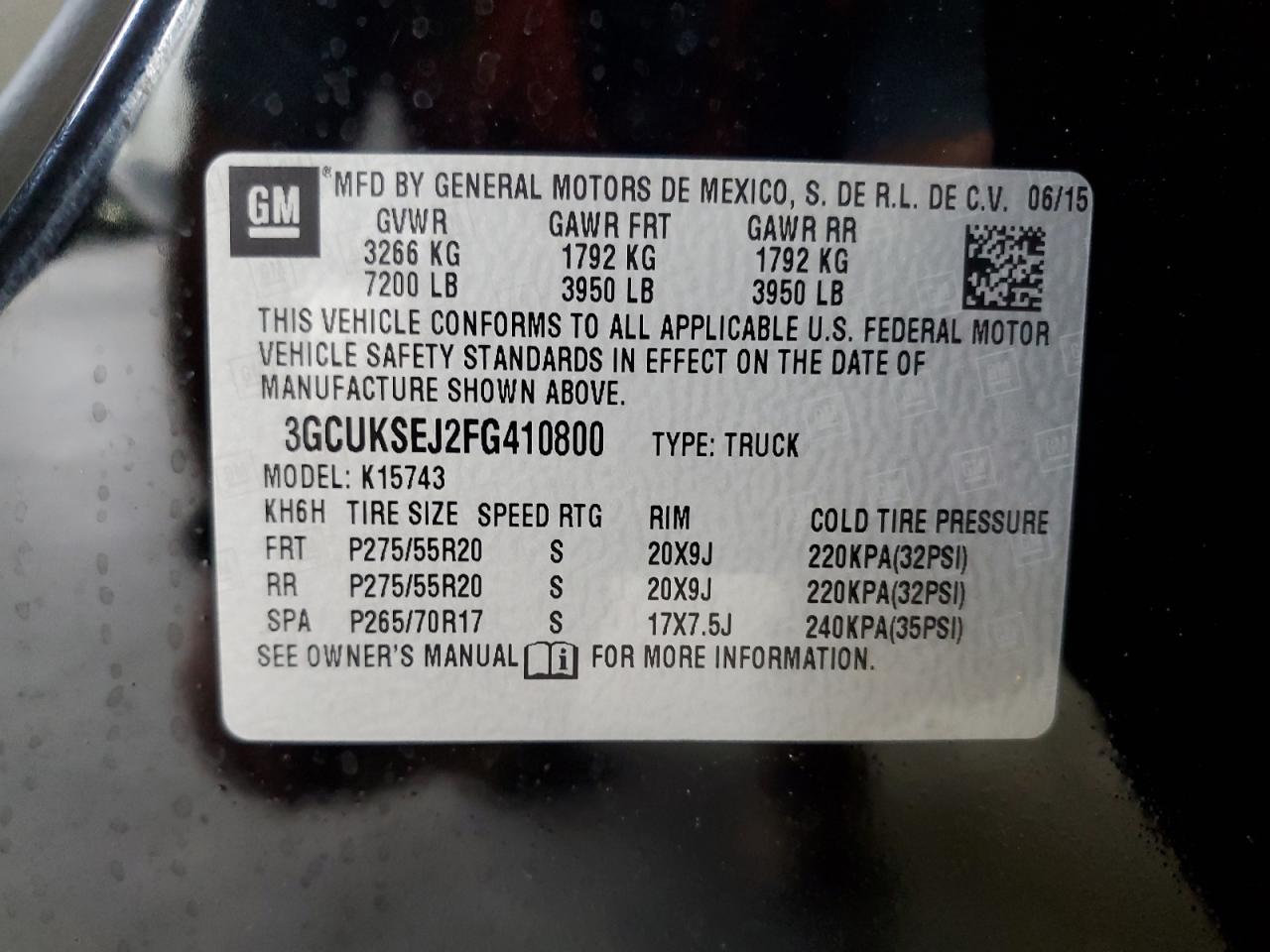 3GCUKSEJ2FG410800 2015 Chevrolet Silverado K1500 Ltz