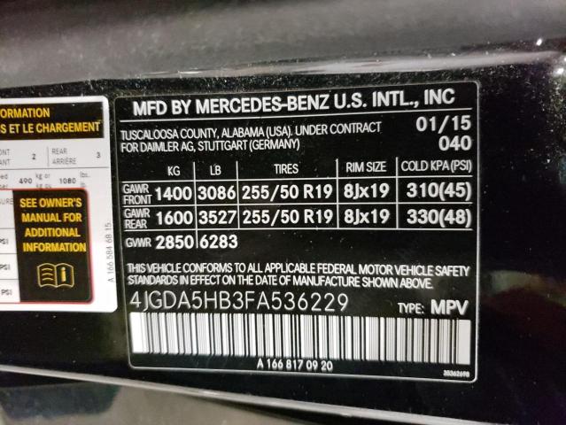 VIN 4JGDA5HB3FA536229 2015 Mercedes-Benz ML-Class, ... no.14