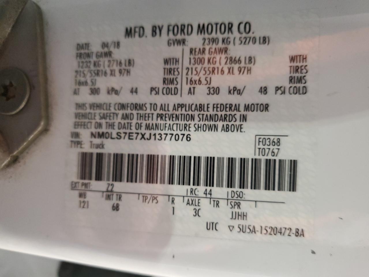 NM0LS7E7XJ1377076 2018 Ford Transit Connect Xl