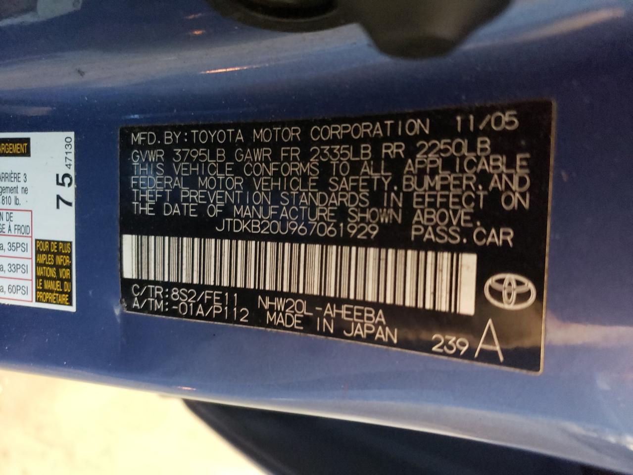 JTDKB20U967061929 2006 Toyota Prius