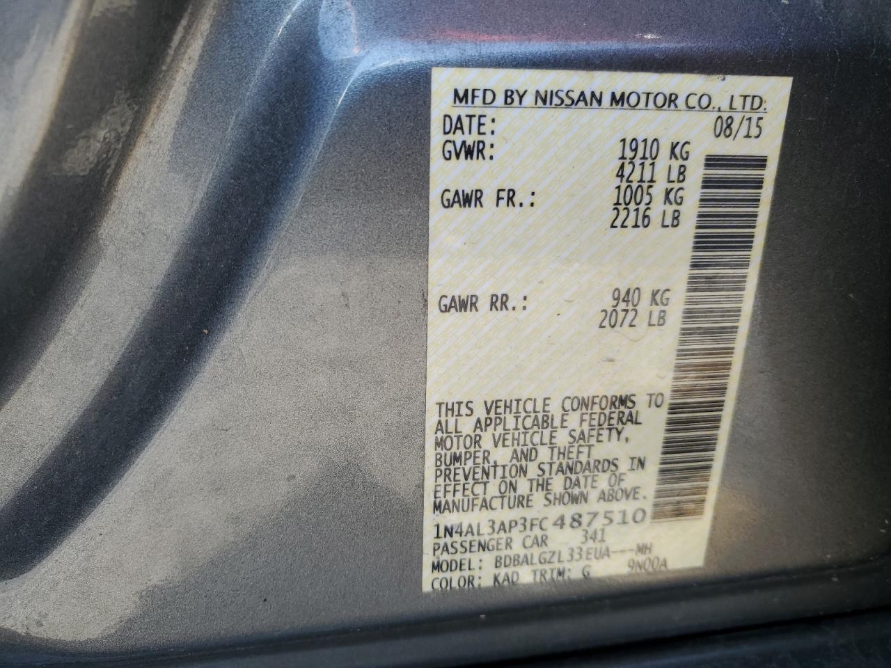 1N4AL3AP3FC487510 2015 Nissan Altima 2.5