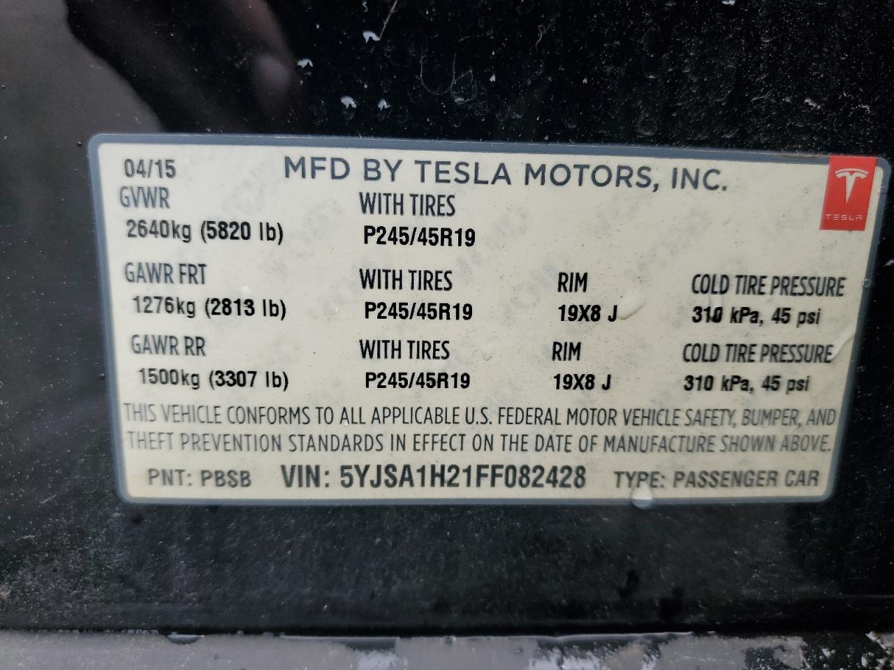 5YJSA1H21FF082428 2015 Tesla Model S 85D