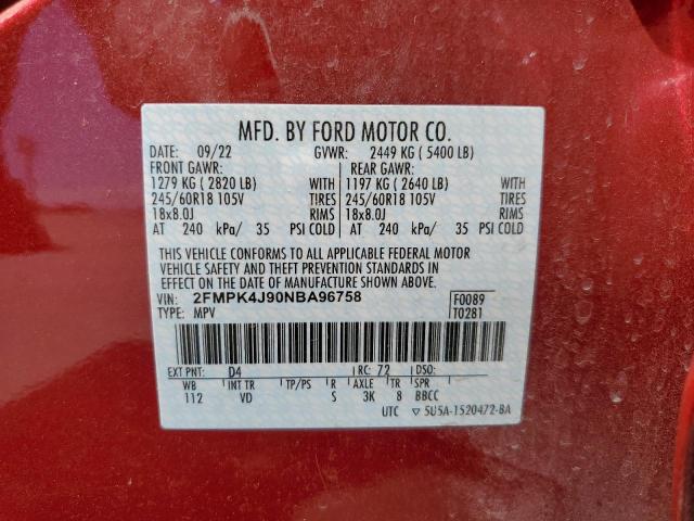 2022 Ford Edge Sel VIN: 2FMPK4J90NBA96758 Lot: 54413174