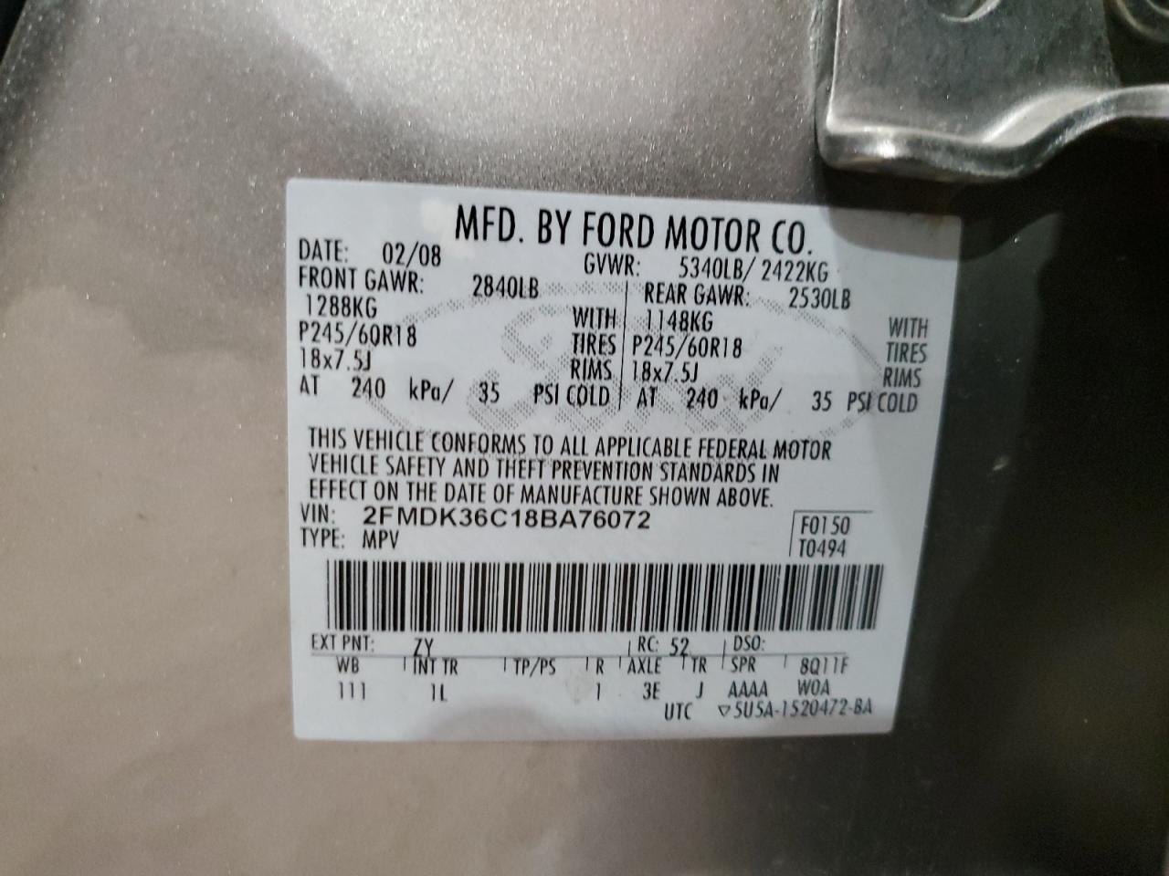 2FMDK36C18BA76072 2008 Ford Edge Se