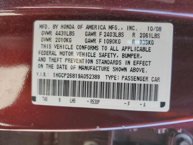 2009 Honda Accord Exl VIN: 1HGCP26819A052389 Lot: 53201684