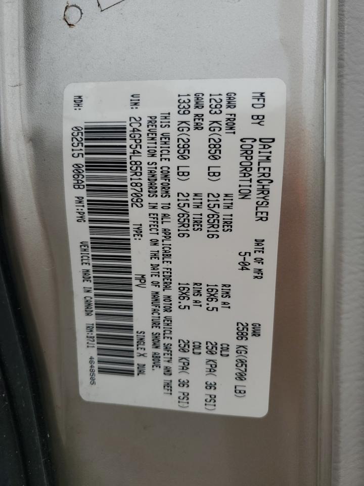 2C4GP54L85R187092 2005 Chrysler Town & Country Touring