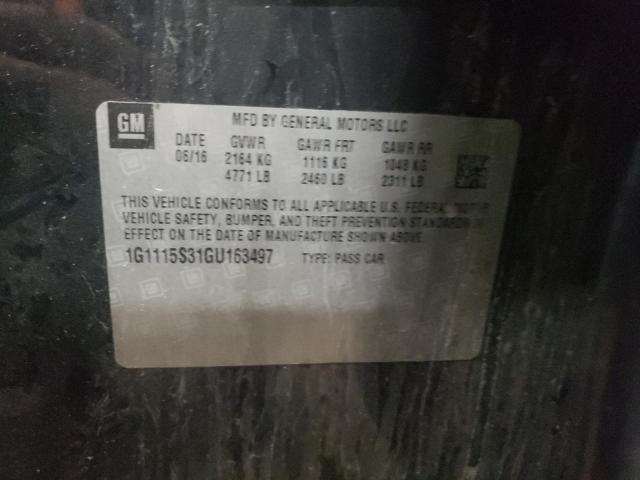 2016 Chevrolet Impala Lt VIN: 1G1115S31GU163497 Lot: 55684404