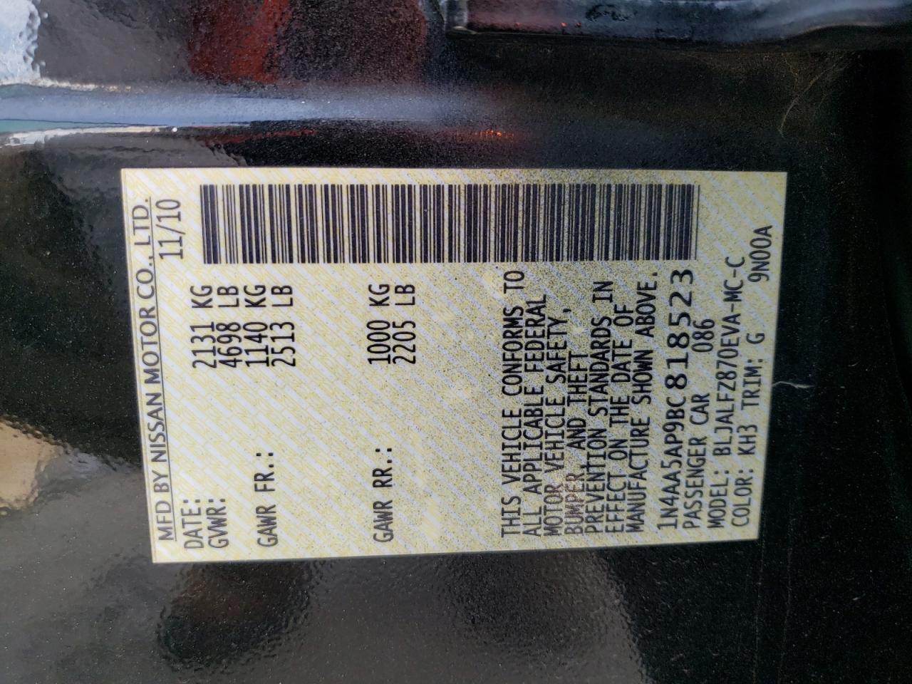 1N4AA5AP9BC818523 2011 Nissan Maxima S