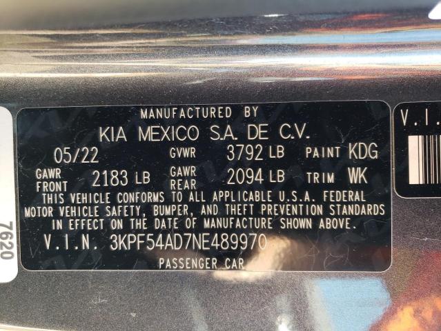 2022 Kia Forte Gt Line VIN: 3KPF54AD7NE489970 Lot: 55192834