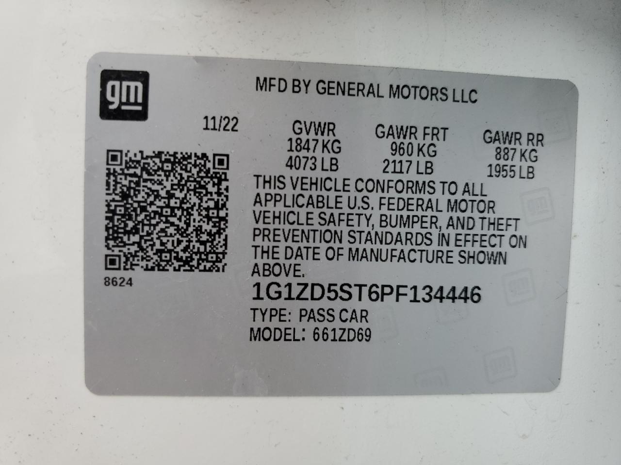 1G1ZD5ST6PF134446 2023 Chevrolet Malibu Lt