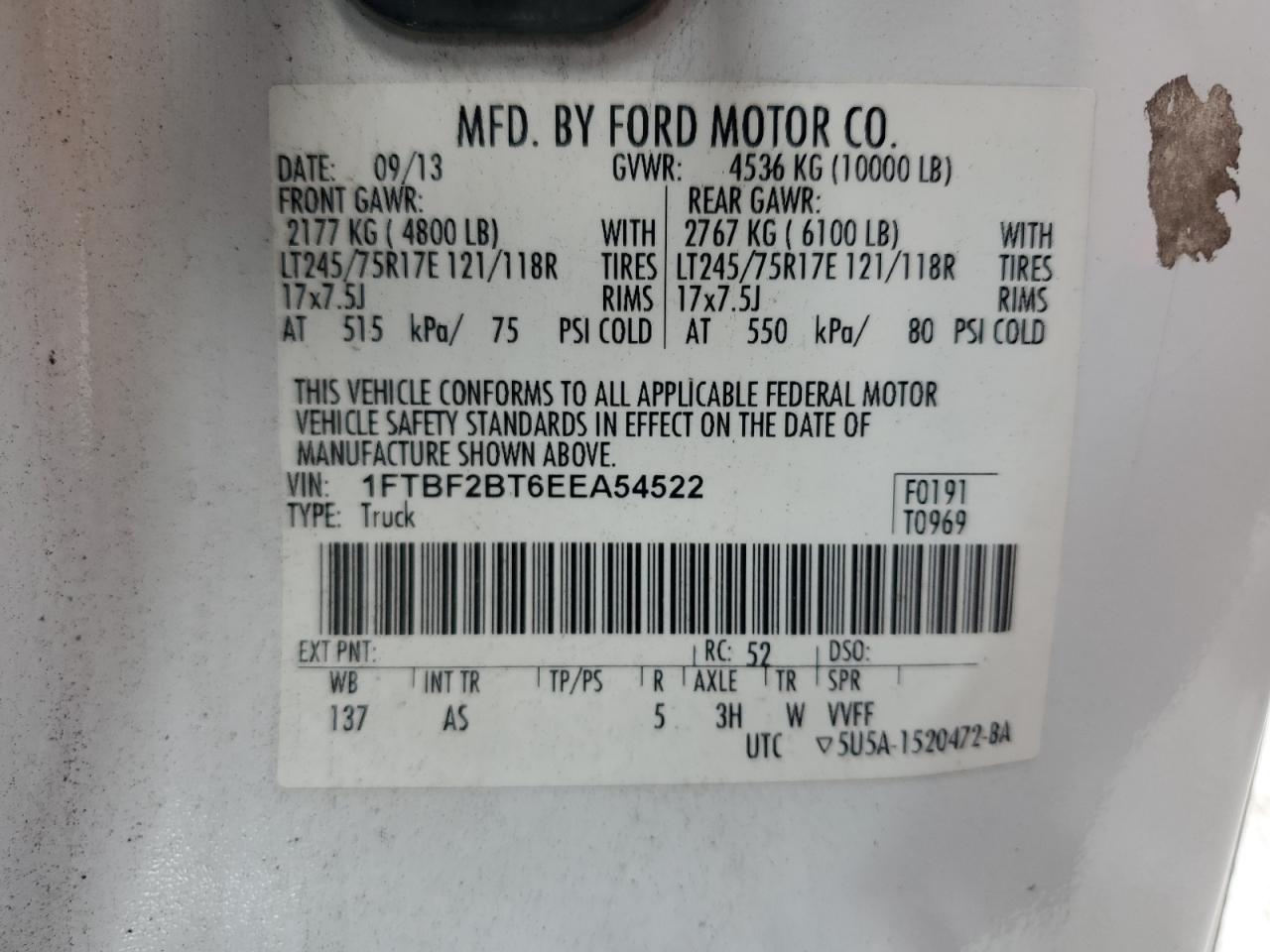 1FTBF2BT6EEA54522 2014 Ford F250 Super Duty