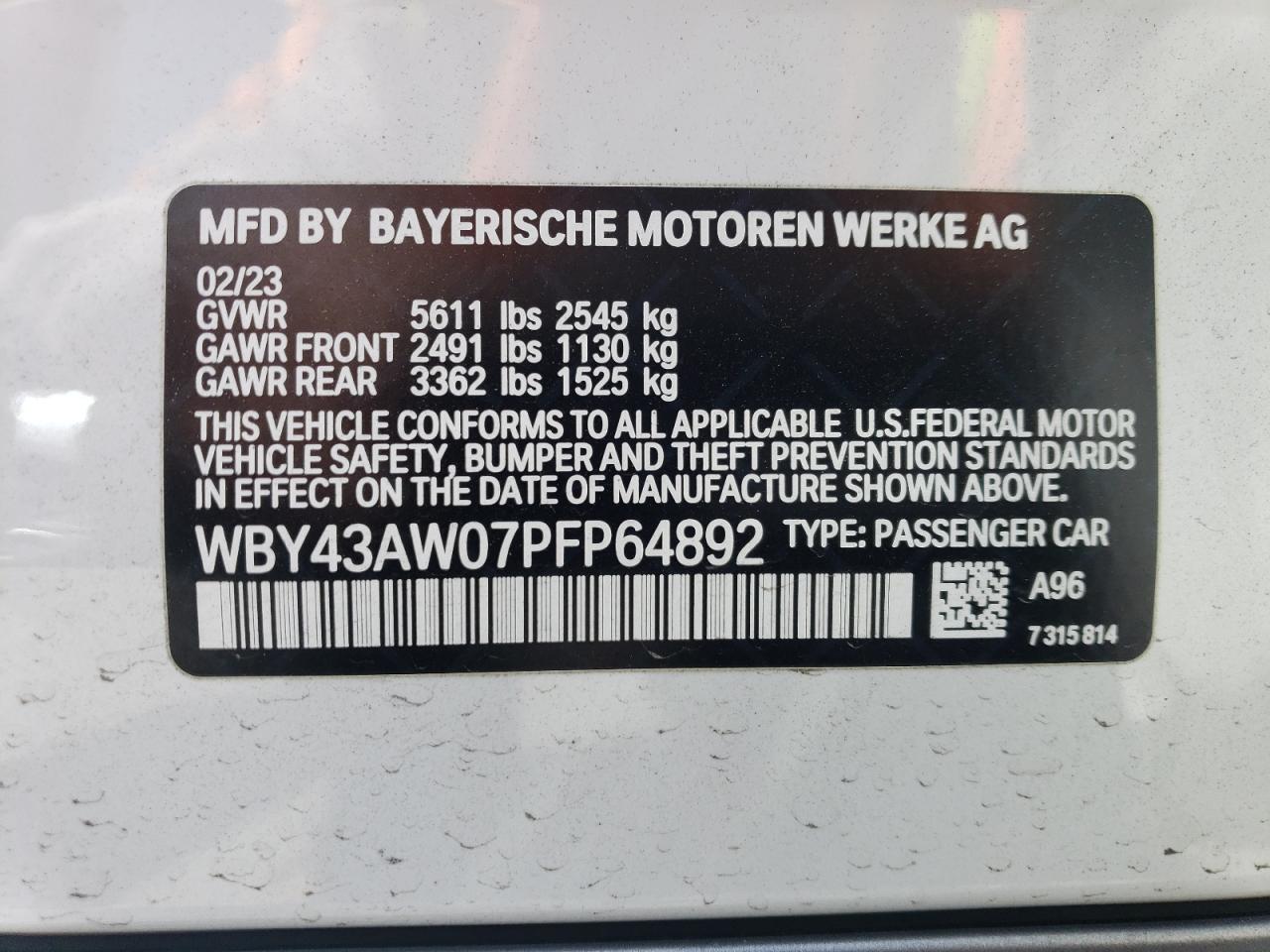 WBY43AW07PFP64892 2023 BMW I4 Edrive 35