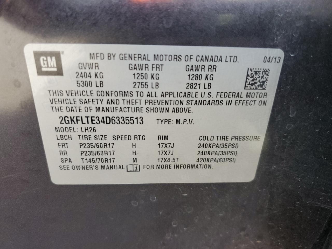 2GKFLTE34D6335513 2013 GMC Terrain Sle