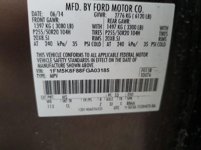 2015 Ford Explorer Limited VIN: 1FM5K8F88FGA03185 Lot: 53856394