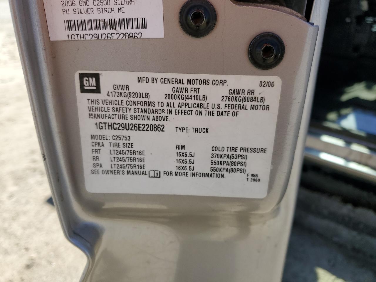 1GTHC29U26E220862 2006 GMC Sierra C2500 Heavy Duty