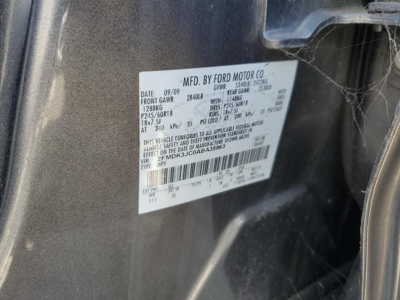 2FMDK3JC0ABA35963 2010 Ford Edge Sel