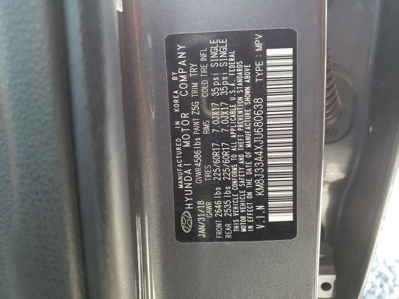 KM8J33A4XJU680638 2018 Hyundai Tucson Sel