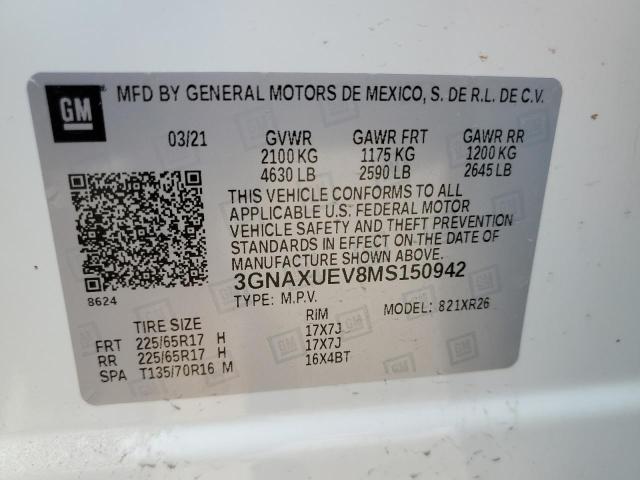 2021 Chevrolet Equinox Lt VIN: 3GNAXUEV8MS150942 Lot: 55189324