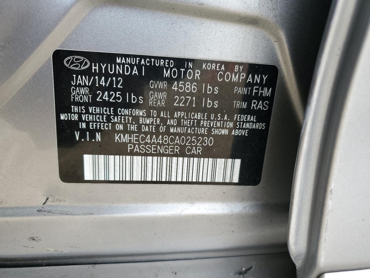 KMHEC4A48CA025230 2012 Hyundai Sonata Hybrid