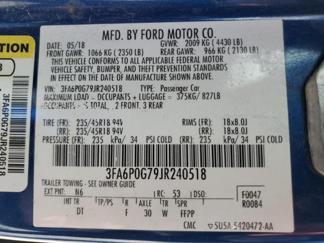 VIN 3FA6P0G79JR240518 2018 Ford Fusion, S no.12