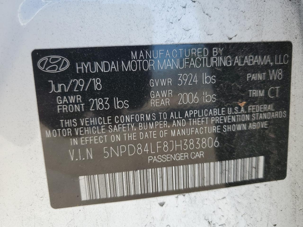 5NPD84LF8JH383806 2018 Hyundai Elantra Sel