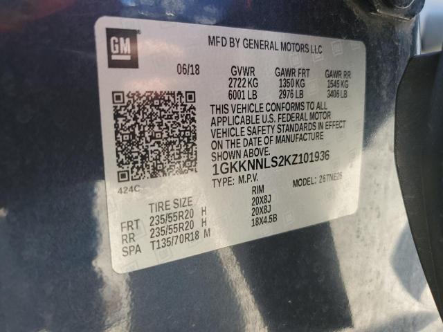 2019 GMC Acadia Slt-2 VIN: 1GKKNNLS2KZ101936 Lot: 53218024