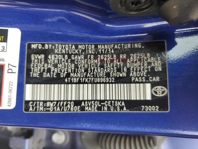 VIN 4T1BF1FK7FU896932 2015 Toyota Camry, LE no.12